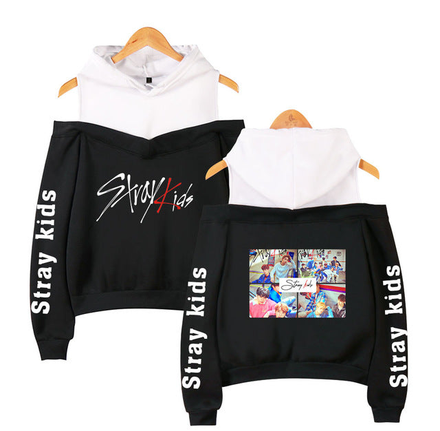 Stray Kids KPOP Off-shoulder Sweatshirt Women Fashion Hip Pop Printed Sweatshirt XS-2XL - Kpopshop
